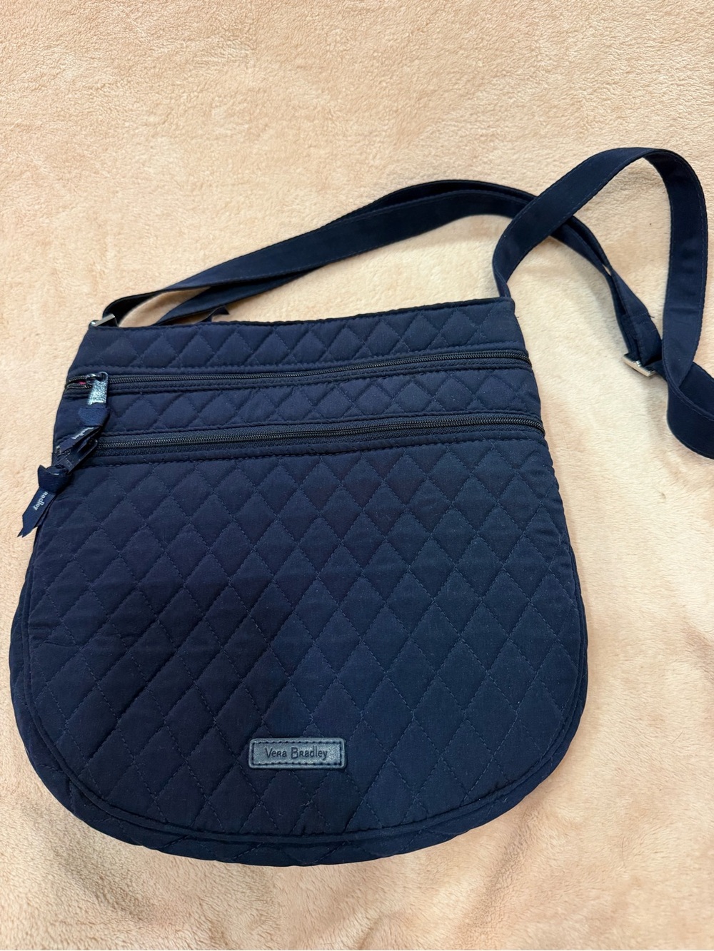 Vera Bradley Navy Blue Triple Zip Hipster Quilted Crossbody Bag Purse